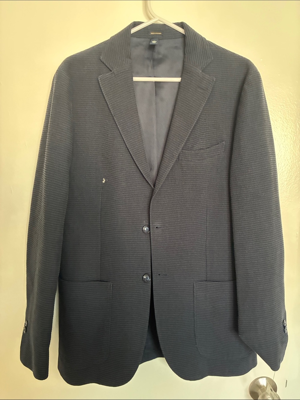 Men's Navy Textured Two-Button Blazer